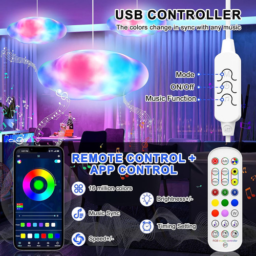 Luces Led De Nube Para Techo, Lámpara De Nube Multicolor Con
