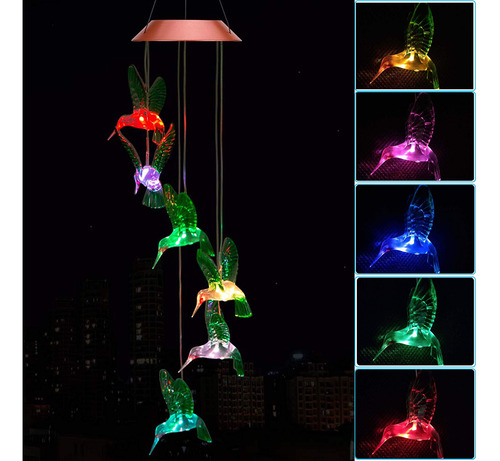 Carillones De Viento Solares Impermeables Con Luz Led Decora Campanas De Viento Colibrí