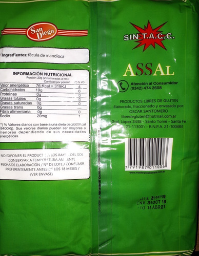 Fecula De Mandioca Pack X 20. Celiacos