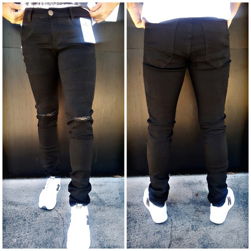 calça jeans preta masculina rasgado no joelho