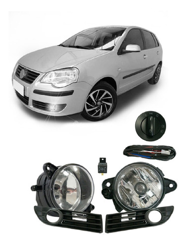 Farol Auxiliar Milha Vw Polo 2007 A 2009 Neblina Botão Kit