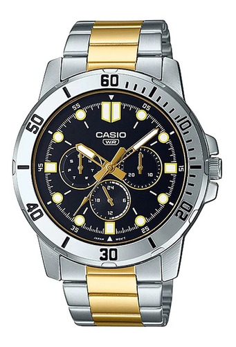 Reloj analógico Casio MTP-VD300SG-1EUDF para hombre con correa de acero, color dorado y plateado, color de fondo negro