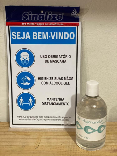 Kit Álcool Gel 500ml + Placa Recomendacoes Oms - Sinalize