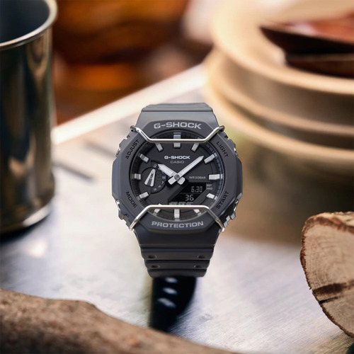 Correa de reloj Casio G-shock Carbon Core Con Protectores GA-2100PTS-8adr Color gris oscuro Bisel gris oscuro Fondo Negro