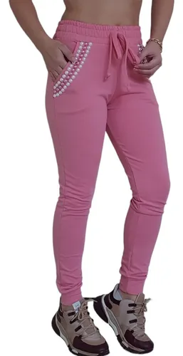 Calça Legging Jogger Moletom Moda Feminina Bordada Pérolas