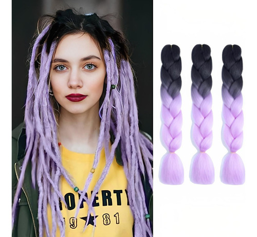 Extensiones 100% De Kanekalon Puro Para Trenzas Africanas Color Negro Morado