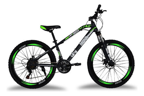 Bicicleta Montaña Rodada 26 21 Velocidades Monk Inxss Color Negro/Verde Tamaño del cuadro 18