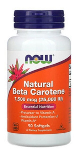 Natural Beta Caroteno 7.500 Mcg 90 Softgels Now Foods