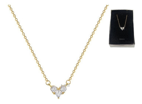 Collar Corazón Brillo Acero Baño Oro 18k Con Estuche Regalo