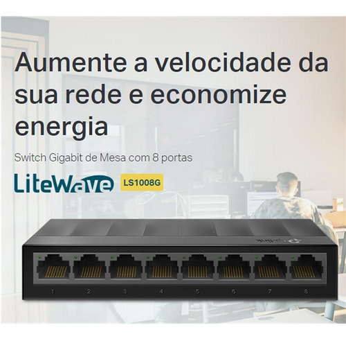 Imagem 2 de 4 de Switch Gigabit Com 8 Portas Tp-link Ls1008g 10/100/1000 Mbps