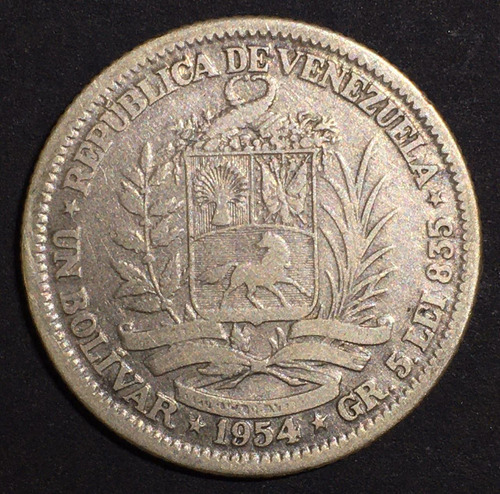 Venezuela 1 Bolivar De Plata 1954