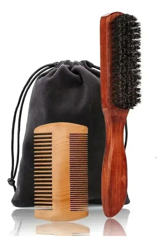 Cepillo De Cerdas Naturales Para Barba Con Peine De Madera