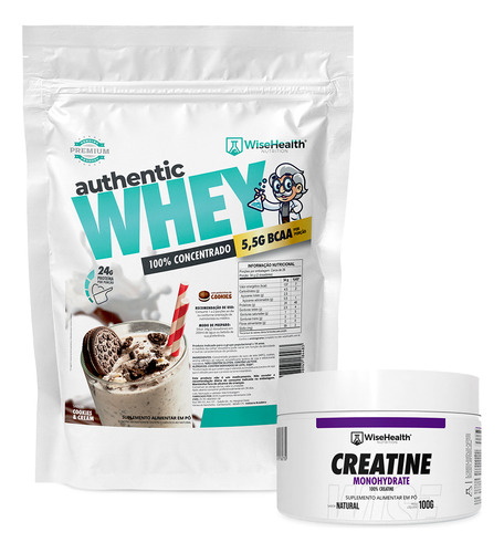 Kit Creatina 100g + Authentic Whey Cookies Cream 900g WiseHealth