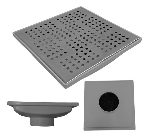 Ralo 20x20 Inox Polido Saida 100mm Coletor Cinza