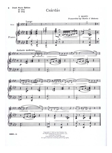 V. Monti: Csárdás For Alto Saxophone And Piano.