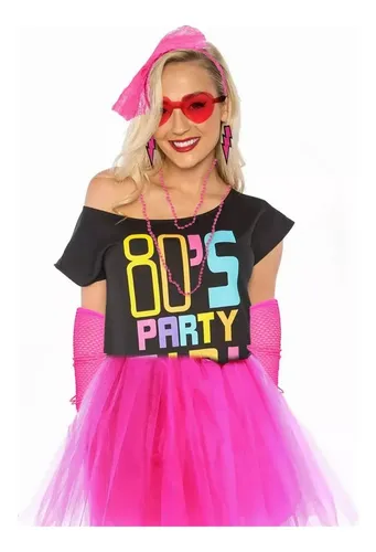 Costume Disfraz 80s Mujer Kit Fiestas Neon Vestimenta 80s Outfit