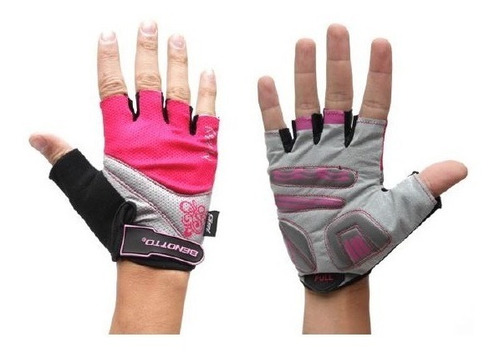 Guantes Ciclista Benotto Corto Dama Rosa/negro/gris