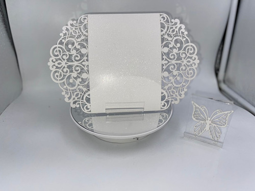 40 Sobres Glitter Invitación Corte Láser Suaje 16x11 Blanco