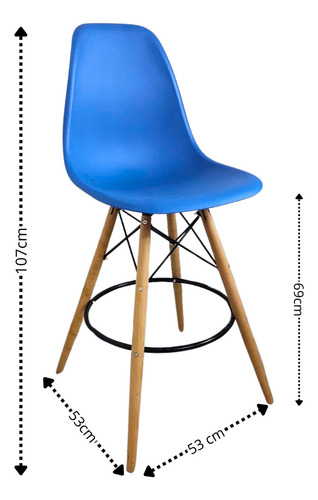 Set 4 Sillas Eames Comedor Altas Banco Cocina Minimalista Estructura de la silla Madera Asiento Azul acero Diseño de la tela Liso