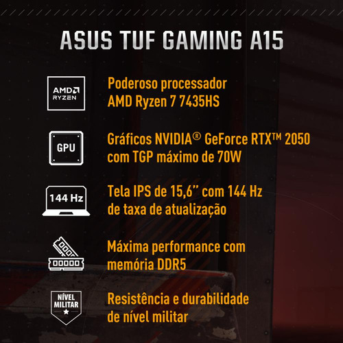 Notebook Asus Tuf Gaming Rtx2050 Amd Ryzen7 8gb 512ssd 144hz Graphite Black