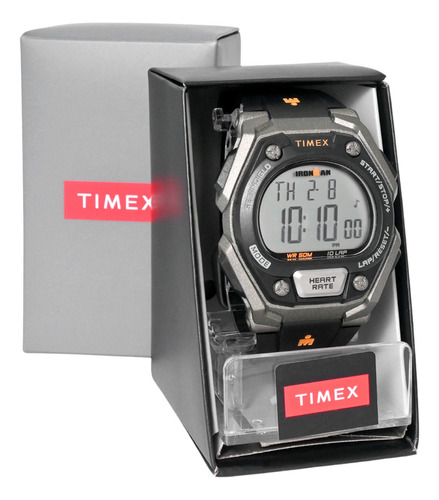 Relógio Timex Ironman Indiglo Monitor Cardiaco Tw5m49400 Correia Preto Bisel Preto Fundo Positivo