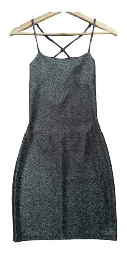 Vestido Corto De Lurex Elastizado Espalda Abierta Cruzada