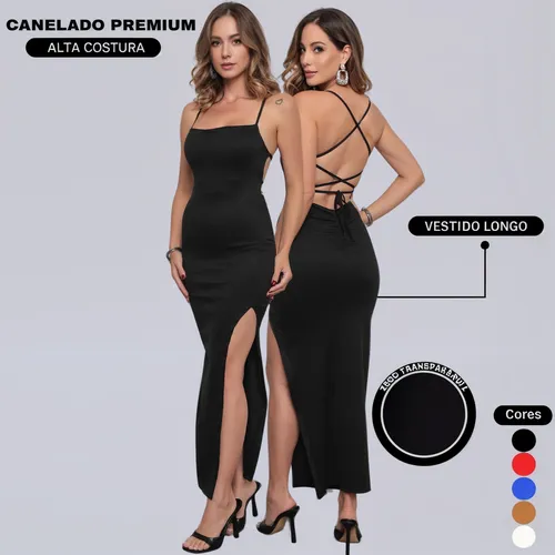 Vestido Longo Feminino Trançado Fenda Lateral Fenda Lateral