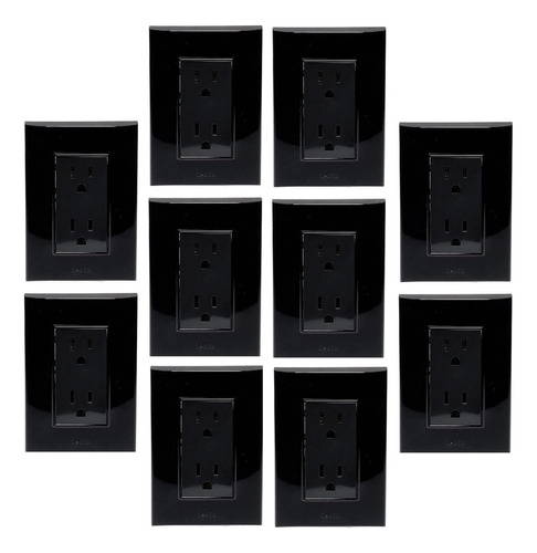 Pack De 10 Placa Armadas Con Contacto Dúplex 15a Igoto Color Negro