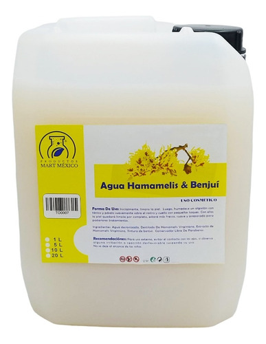 Agua De Hamamelis Hidratante Con Benjuí 10 Litros Momento De Aplicación Día/noche Tipo De Piel Todo Tipo De Piel