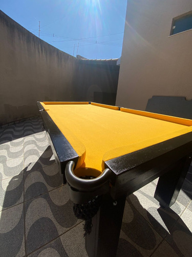 Mesa De Sinuca 2,20x1,20 - Preta Madeira Maciça Tecido Amarelo