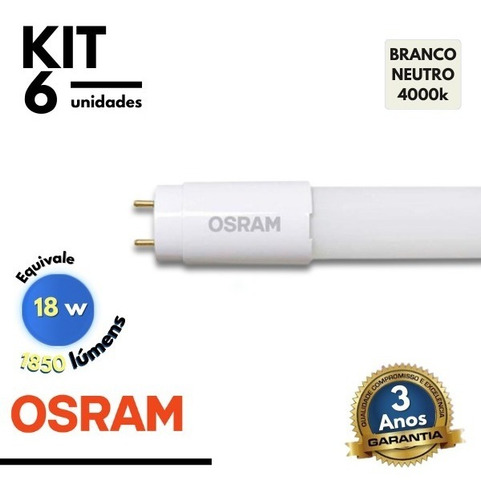 Imagem 2 de 5 de Kit 6 Lâmpada Led Tubo T8 18w 1850lm Biv G13 120cm + Soquete