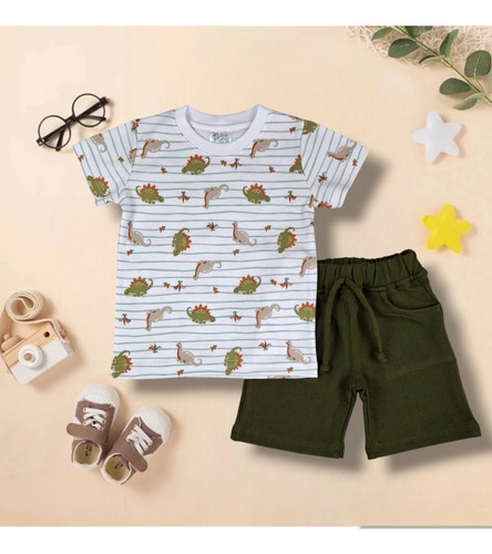 Conjunto Niño Playera Dinosaurios Y Shorts 2 Piezas