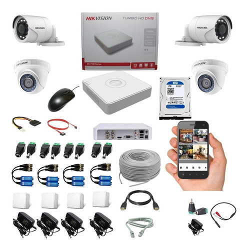 Camaras Hikvision Kit Dvr 4ch + 4 Cam 1080p + Disco 1tb