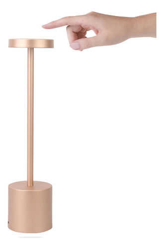 Lampara Velador Luz Moderna Metálica Led Táctil Recargable Estructura Dorado Rosé