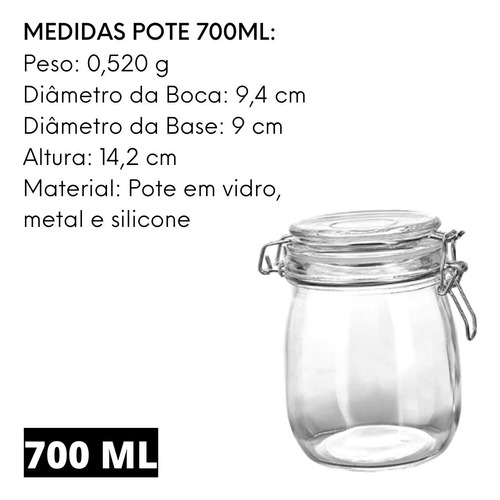 Pote Organizador Hermético 700ml Vidro Transparente  