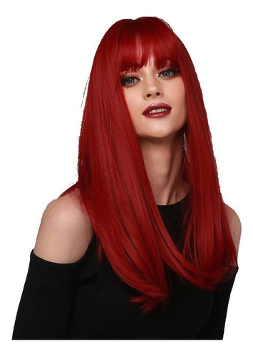 Pelucas Largas Lacio Rojas Fleco Flequillo Cabello Cosplay