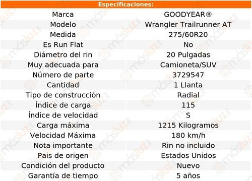 1 Llanta Wrangler Trailrunner At Goodyear 275/60r20 115s