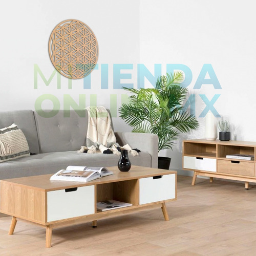 Imagen 2 de 4 de Cuadro Flor De La Vida Natural Mdf 6 Mm - 50 Cm
