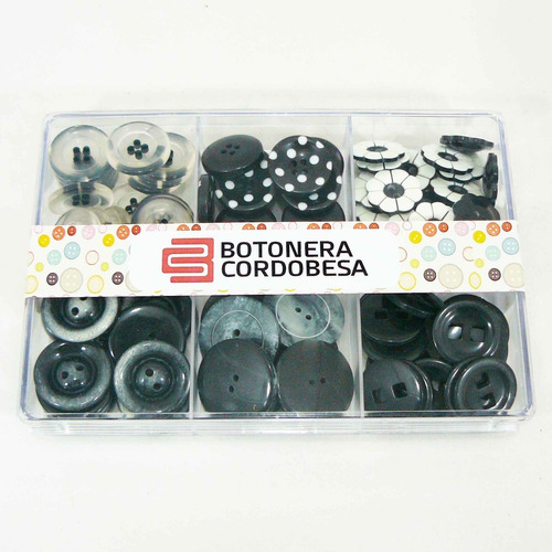 Caja Acrílica Con Botones Negros - Mercería - 150 Gr - Bot4