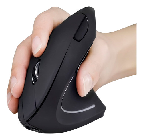 Mouse Sem Fio Vertical Recarregável Bluetooth Led Cor Preto