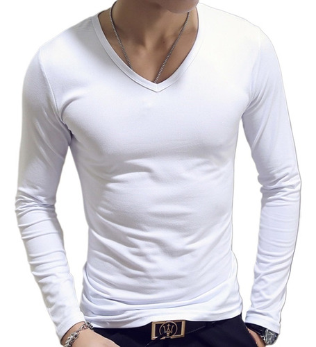 Hombres Manga Larga Cuello V Jersey Slim Fit Casual Tops