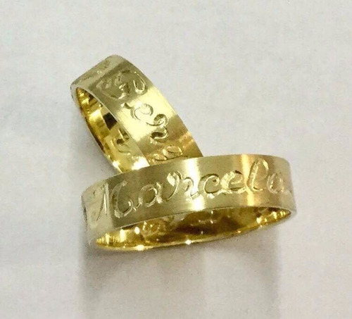 Alianzas Oro 18k Cinta Ancha Con Nombre De 8grs El Par Boda