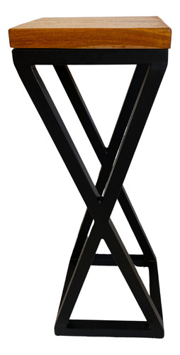 Banqueta Área Gourmet Metalon Com Assento De Madeira Bruta Cor Preto