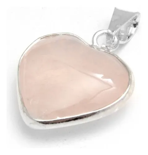 comprar Dije Corazón Cuarzo Rosa Engarzado De Acero Blanco 