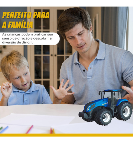 Trator De Brinquedo Miniatura New Holland T8 Conjunto Com 2