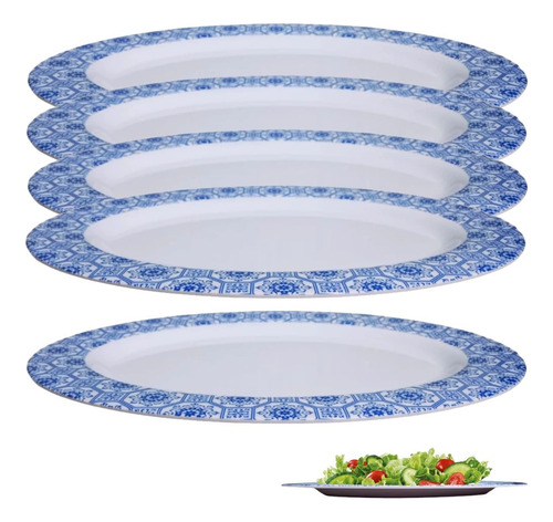 5 Travessas Bandeja Oval Rasa Decorada 35 Cm Em Melamina