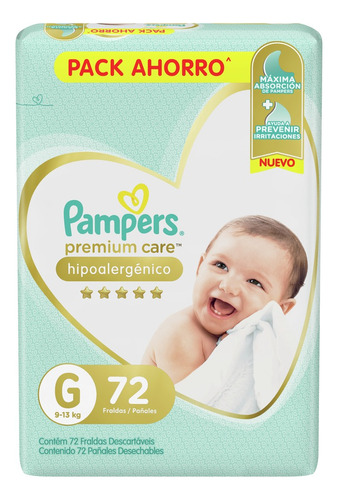 Pañales Pampers Premium Care - 72 - G - Sin género