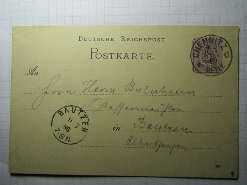 Imperio Aleman 1886 Carta Con 5 Pfennige Timbre Chemnitz H