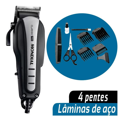 Cortador Cabelo Mondial Classic Pro Cr-03 Prata E Preto 110v