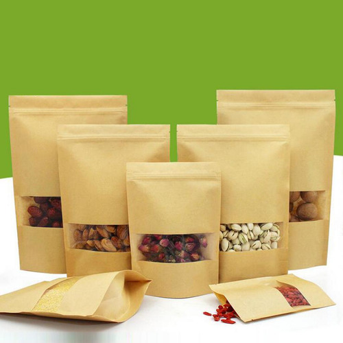 Bolsas De Pie, 50 Bolsas De Kraft Con Ventana 10x15 + 3cm